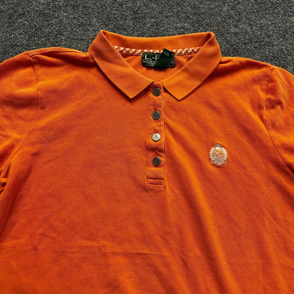 Lauren Active Ralph Lauren Polo Womens Size XL Orange Cotton Gingham Trim Crest